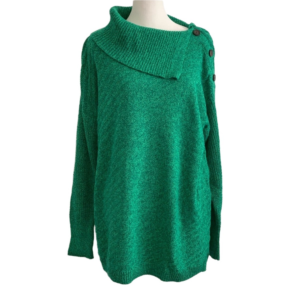 STYLE & CO Women’s Green Marled Asymmetrical Cowl Neck Sweater Size: XXL